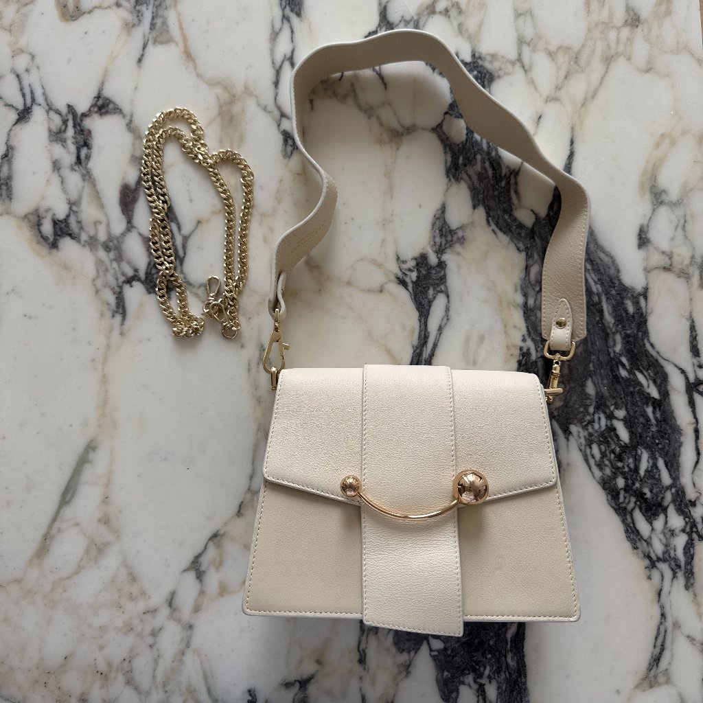 Strathberry | Cream Box Crescent Leather Shoulder Bag